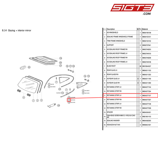 RETAINING STRIP LH - 99654377107 [PORSCHE 996 GT3 Cup]