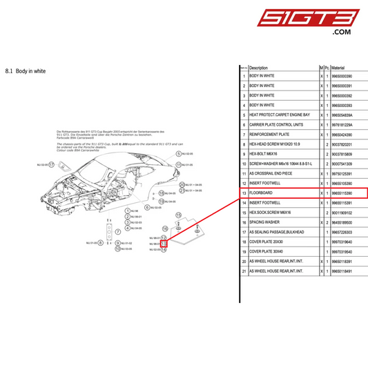 FLOORBOARD - 99655115390 [PORSCHE 996 GT3 Cup]