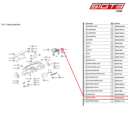SWITCH HIDER - 99655223306A03 [PORSCHE 996 GT3 Cup]