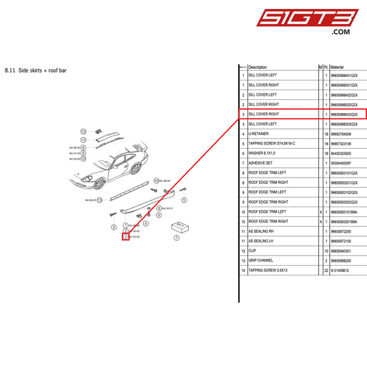SILL COVER RIGHT - 99655998403G2X [PORSCHE 996 GT3 Cup]