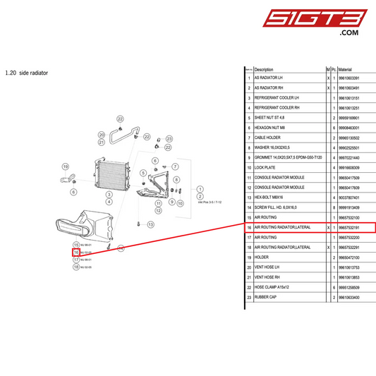 AIR ROUTING RADIATOR,LATERAL - 99657532191 [PORSCHE 996 GT3 Cup]