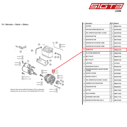 GENERATOR - 99660301205 [PORSCHE 996 GT3 Cup]