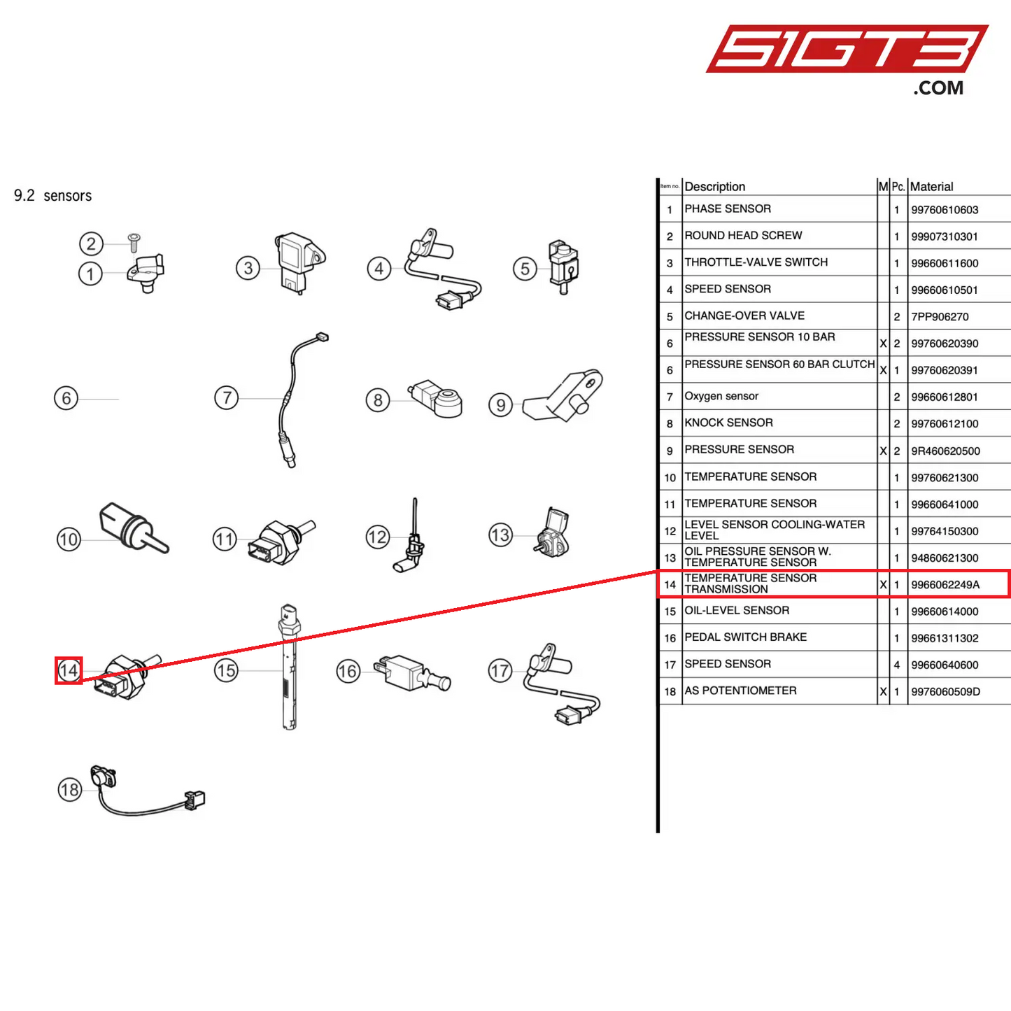 TEMPERATURE SENSOR TRANSMISSION - 9966062249A [PORSCHE 997.2 GT3 Cup]