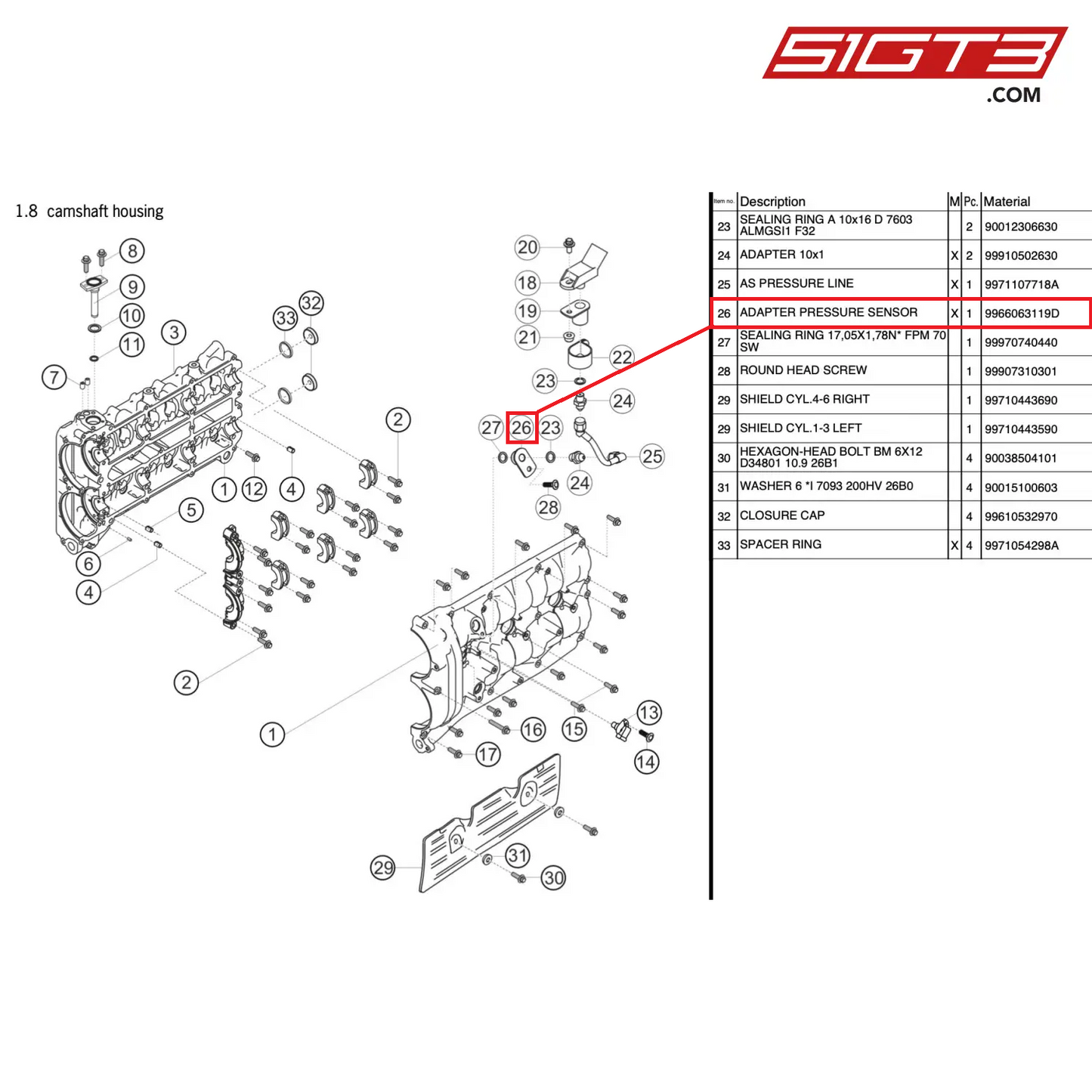ADAPTER PRESSURE SENSOR - 9966063119D [PORSCHE 997.2 GT3 Cup]