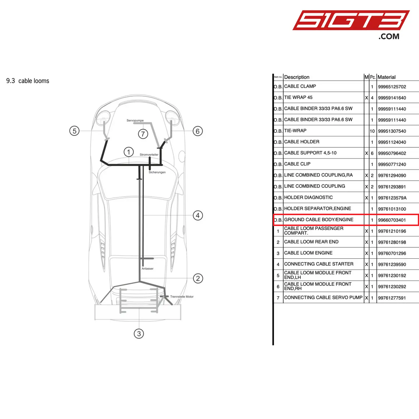 GROUND CABLE BODY/ENGINE - 99660703401 [PORSCHE 997.2 GT3 Cup]