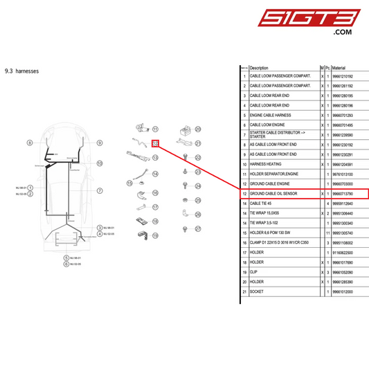 GROUND CABLE OIL SENSOR - 99660713790 [PORSCHE 996 GT3 Cup]