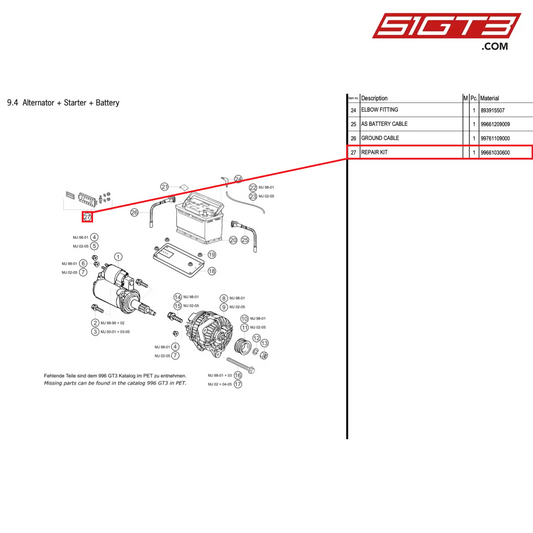 REPAIR KIT - 99661030600 [PORSCHE 996 GT3 Cup]