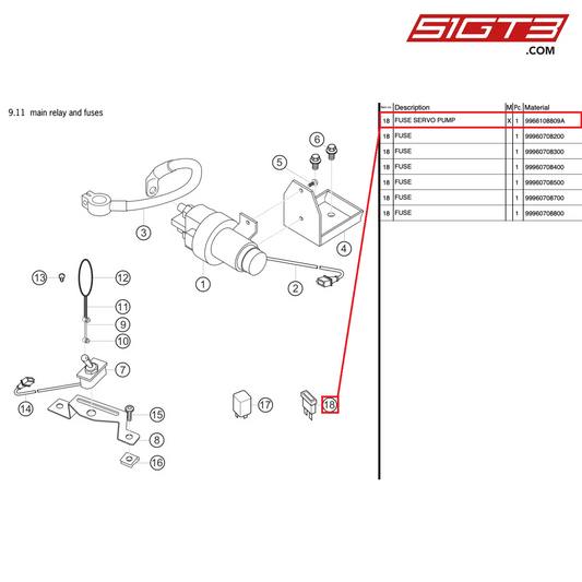 FUSE SERVO PUMP - 9966108809A [PORSCHE 997.2 GT3 Cup]