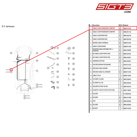 CABLE LOOM PASSENGER COMPART. - 99661210192 [PORSCHE 996 GT3 Cup]