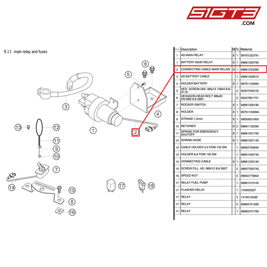 CONNECTING CABLE MAIN RELAIS - 99661233390 [PORSCHE 997.2 GT3 Cup]