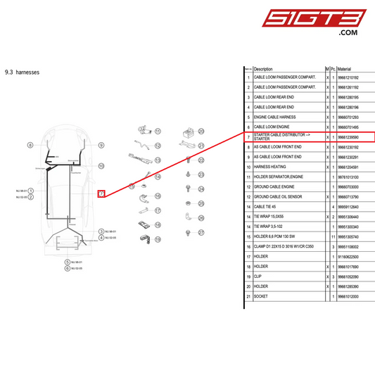STARTER CABLE DISTRIBUTOR --> STARTER - 99661239590 [PORSCHE 996 GT3 Cup]
