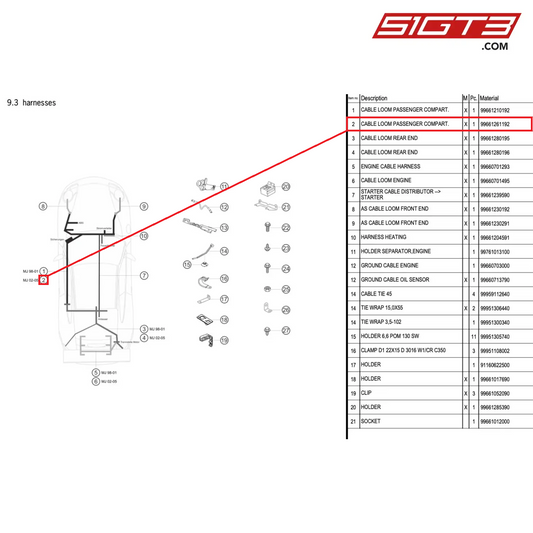 CABLE LOOM PASSENGER COMPART. - 99661261192 [PORSCHE 996 GT3 Cup]