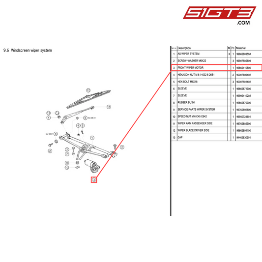FRONT WIPER MOTOR - 99662410500 [PORSCHE 996 GT3 Cup]