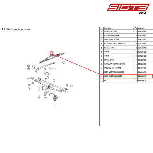 WIPER BLADE DRIVER SIDE - 99662804100 [PORSCHE 996 GT3 Cup]