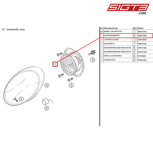 MAIN HEADLAMP - 9966310639A [PORSCHE 997.1 GT3 R]