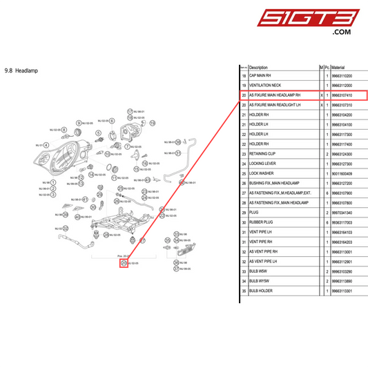 AS FIXURE MAIN HEADLAMP RH - 99663107410 [PORSCHE 996 GT3 Cup]