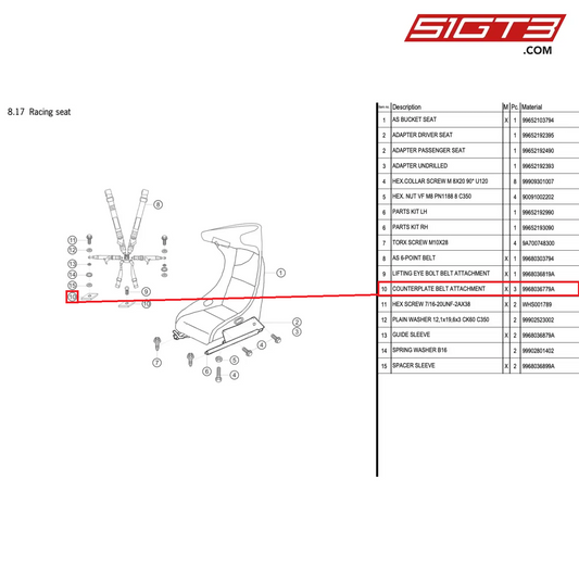 COUNTERPLATE BELT ATTACHMENT - 9968036779A [PORSCHE 996 GT3 Cup]