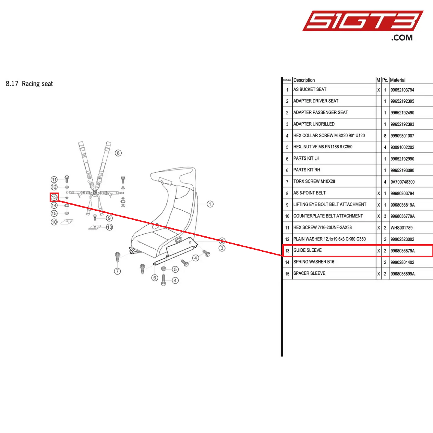 GUIDE SLEEVE - 9968036879A [PORSCHE 996 GT3 Cup]