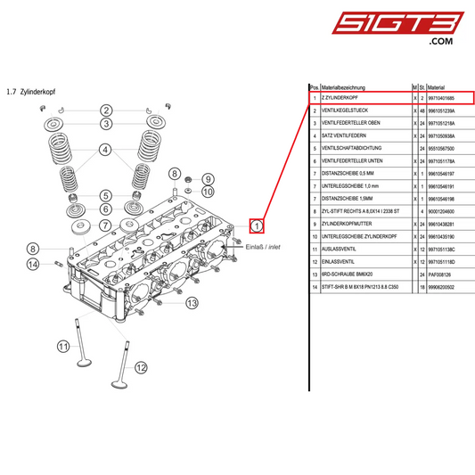 AS CYLINDER HEAD - 99710401685 [PORSCHE 997.1 GT3 R]