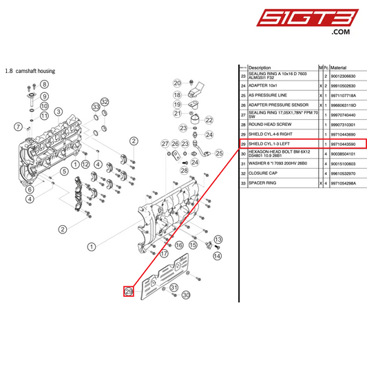 SHIELD CYL.1-3 LEFT - 99710443590 [PORSCHE 997.2 GT3 Cup]