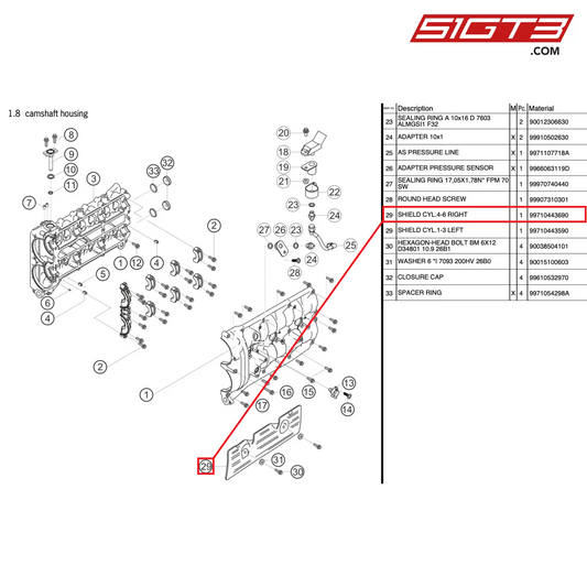 SHIELD CYL.4-6 RIGHT - 99710443690 [PORSCHE 997.2 GT3 Cup]