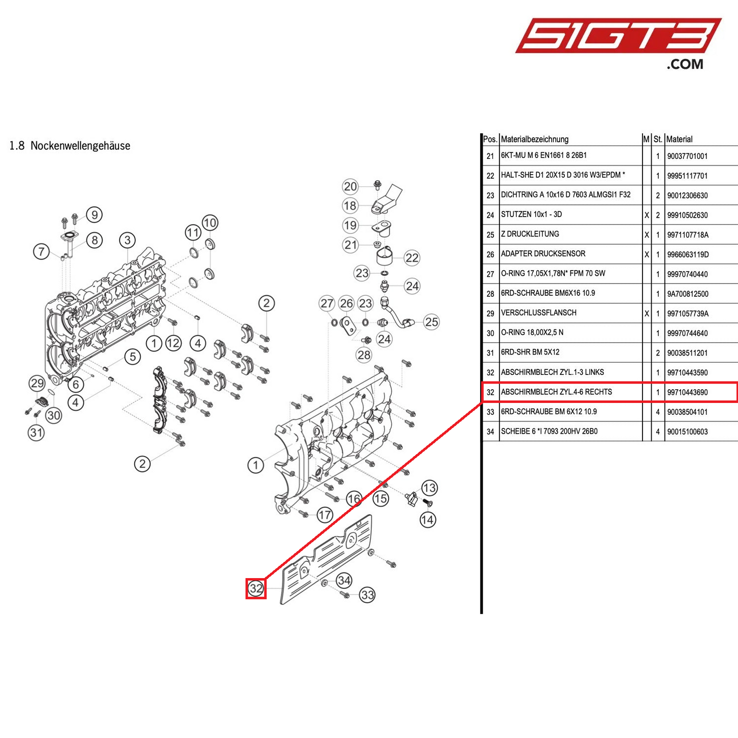 SHIELD CYL.4-6 RIGHT - 99710443690 [PORSCHE 991.1 GT3 Cup]