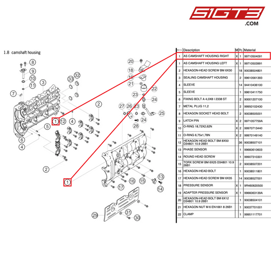 ALLOGGIAMENTO CAMME DESTRO - 99710504091 [PORSCHE 997.2 GT3 Cup]