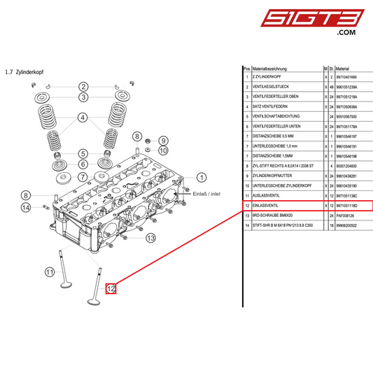 INLET VALVE - 9971051118D [PORSCHE 997.1 GT3 R]