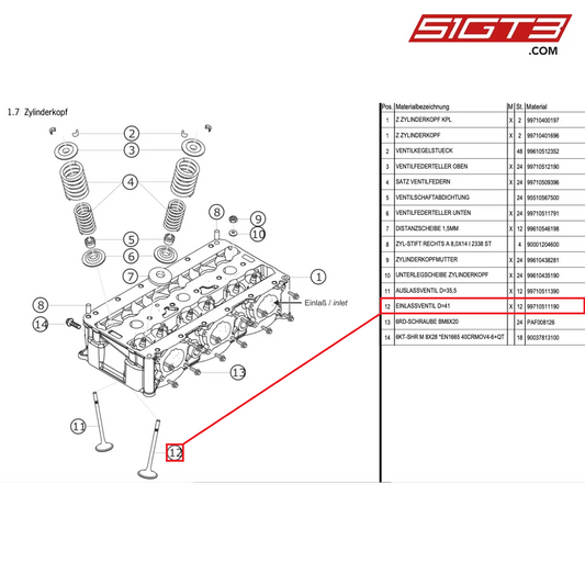 INLET VALVE DIA.=41 - 99710511190 [PORSCHE 991.1 GT3 Cup]