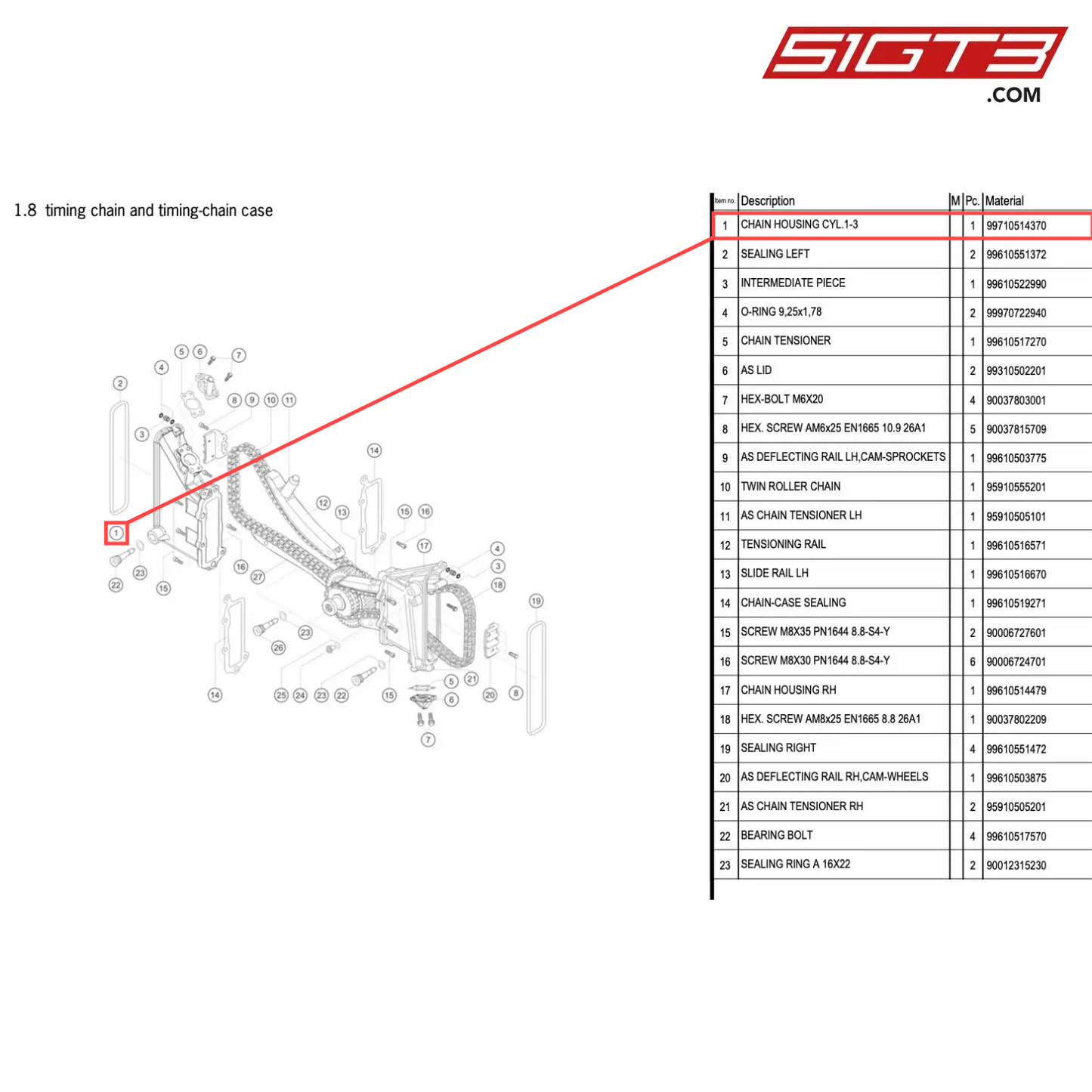 CHAIN HOUSING CYL.1-3 - 99710514370 [PORSCHE 996 GT3 Cup]