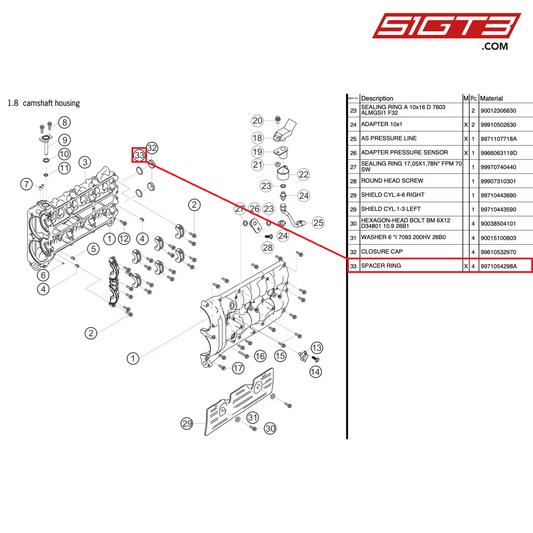 スペーサーリング - 9971054298A [ポルシェ 997.2 GT3 カップ]