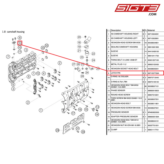 LATCH PIN - 9971057759A [PORSCHE 997.2 GT3 Cup]