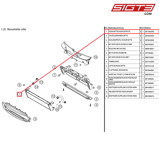REFRIGERANT COOLER CENTER - 9971060378E [PORSCHE 997.1 GT3 R]