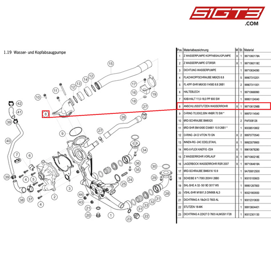 NECK WATER PIPE - 9971061298B [PORSCHE 997.1 GT3 R]