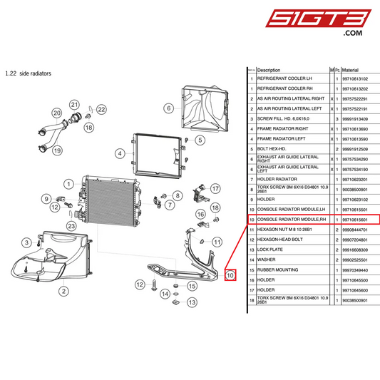 KONSOLE KÜHLERMODUL, RE - 99710615601 [PORSCHE 997.2 GT3 Cup]