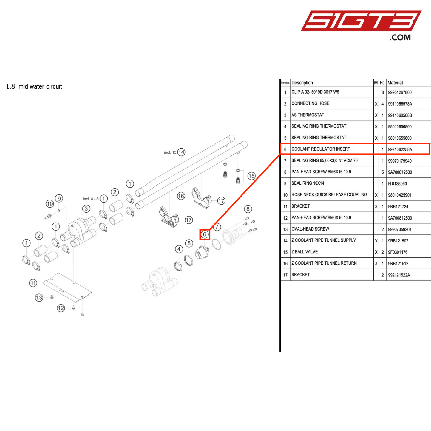 COOLANT REGULATOR INSERT - 9971062258A [PORSCHE 992.1 GT3 R]