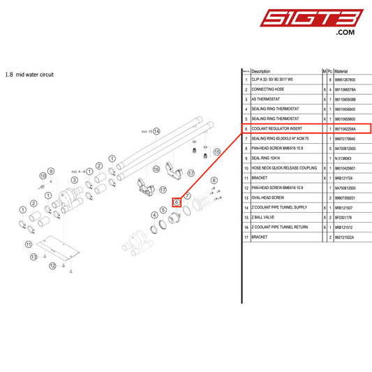 COOLANT REGULATOR INSERT - 9971062258A [PORSCHE 992.1 GT3 R]