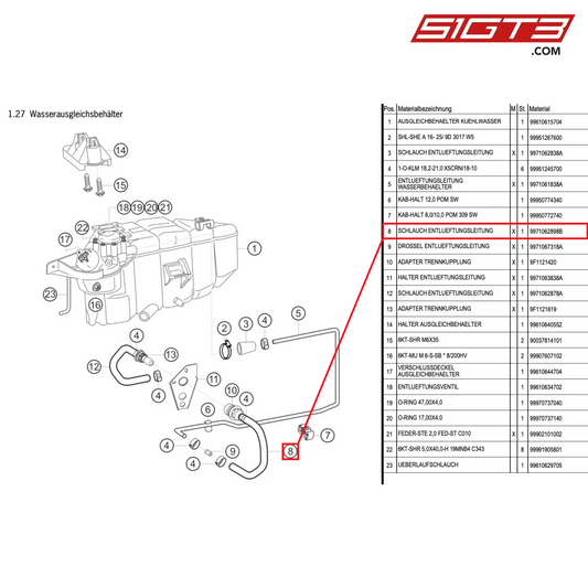 HOSE VENT LINE - 9971062898B [PORSCHE 997.1 GT3 R]