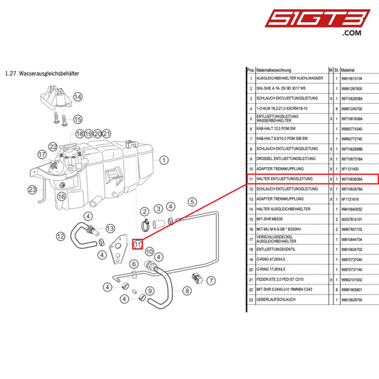HOLDER VENT LINE - 9971063838A [PORSCHE 997.1 GT3 R]
