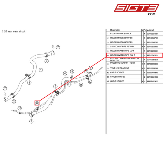 HOLDER WATER PIPE RIGHT - 99710642801 [PORSCHE 997.2 GT3 Cup]