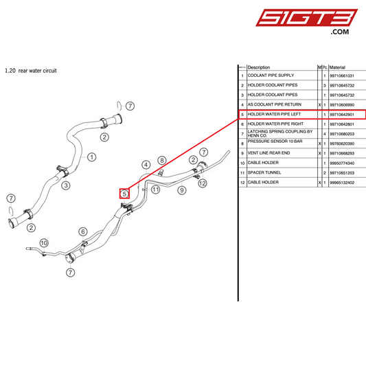 HOLDER WATER PIPE LEFT - 99710642901 [PORSCHE 997.2 GT3 Cup]