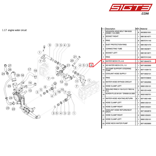 WASSERHALS CYL.4-6 - 99710644070 [PORSCHE 997.2 GT3 Cup]