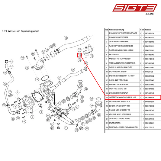 BRACKET WATER PIPE - 9971064618A [PORSCHE 997.1 GT3 R]