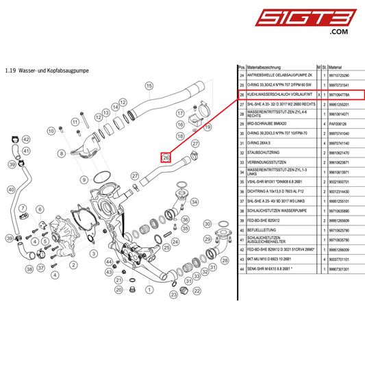 COOLANT HOSE SUPPLY/HEAT EXCH. - 9971064778A [PORSCHE 997.1 GT3 R]