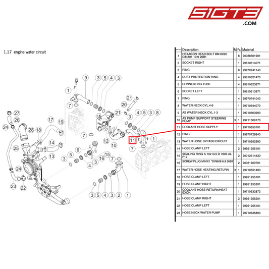 COOLANT HOSE SUPPLY - 99710650101 [PORSCHE 997.2 GT3 Cup]