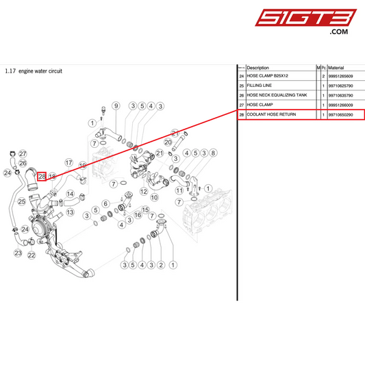 COOLANT HOSE RETURN - 99710650290 [PORSCHE 997.2 GT3 Cup]