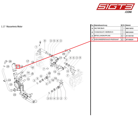 COOLANT HOSE RETURN - 99710650291 [PORSCHE 991.1 GT3 Cup]