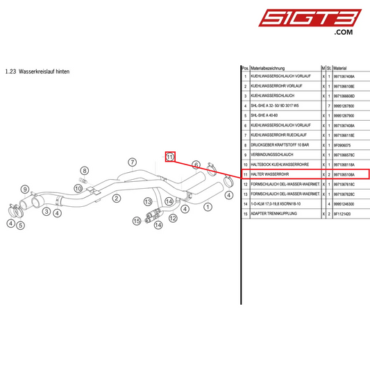 HOLDER WATER PIPE - 9971065108A [PORSCHE 997.1 GT3 R]