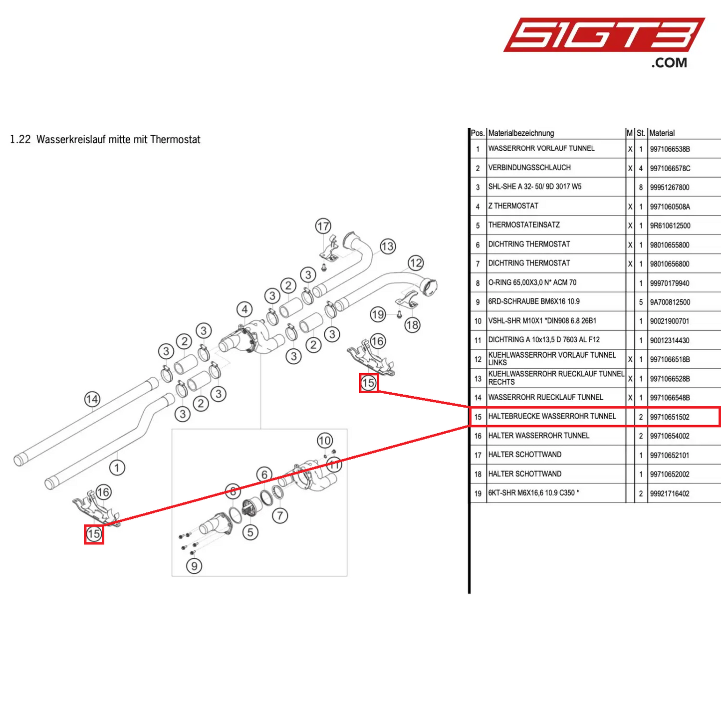 BRACKET WATER PIPE,TUNNEL - 99710651502 [PORSCHE 911 GT3 R Type 997]