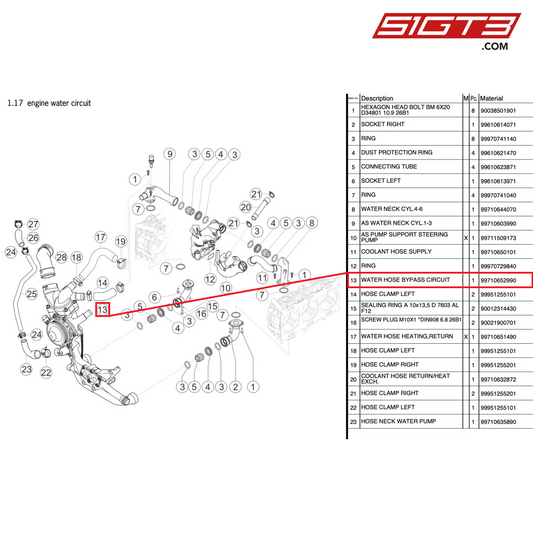 WATER HOSE BYPASS CIRCUIT - 99710652990 [PORSCHE 997.2 GT3 Cup]